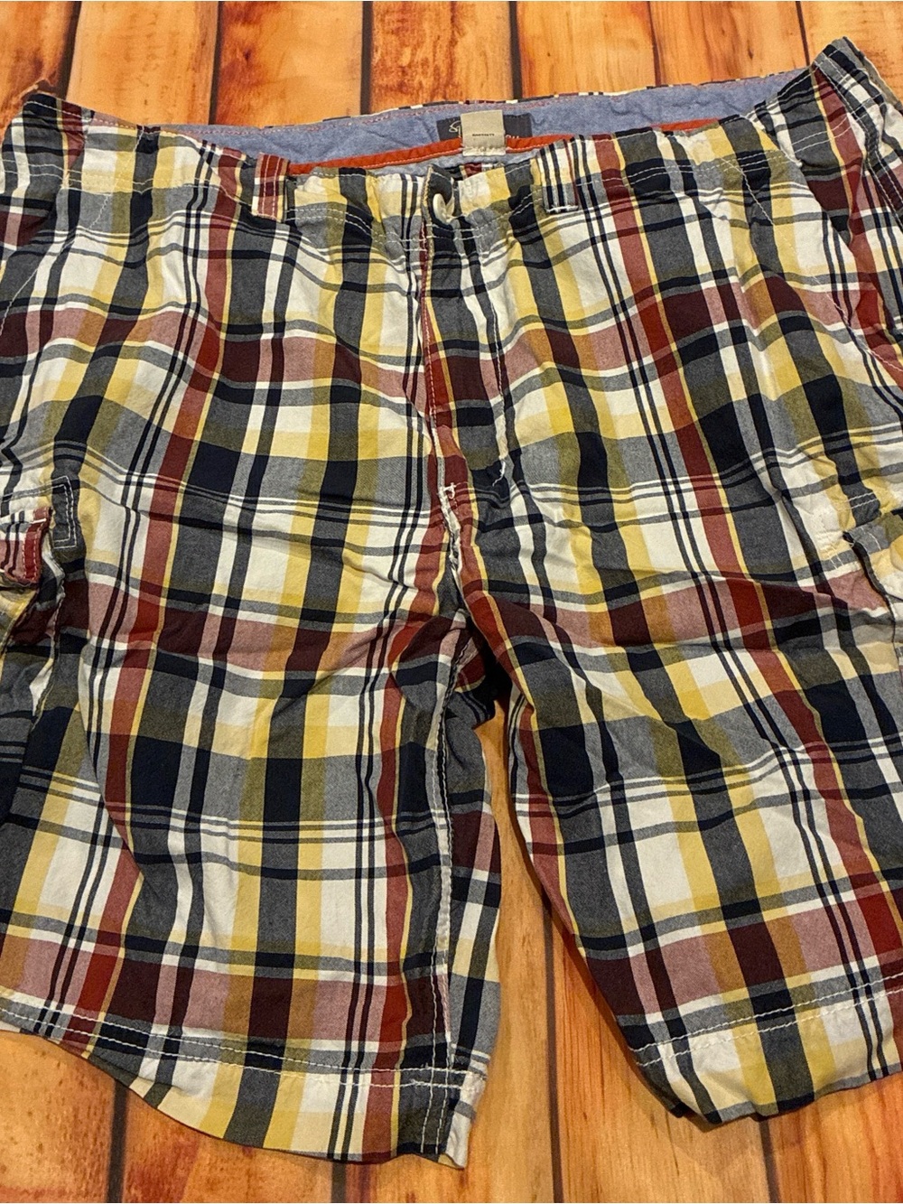 St. John's Bay Multicolor Plaid Shorts - Yellow, Navy, Red